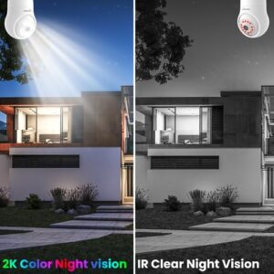 wansview Bulb Security Camera Outdoor - 2.4G WiFi Security Camera Wireless Outdoor Indoor for Home Security, 2K Color Night Vision, 360° Human Detection, 24/7 Recording, Works with Alexa (2 pack)