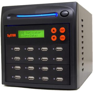 systor 1 to 15 usb duplicator & sanitizer 2gb/min - standalone multiple flash memory copier & storage drive eraser, copy speeds up to 33mb/sec (sys-usbd-15)