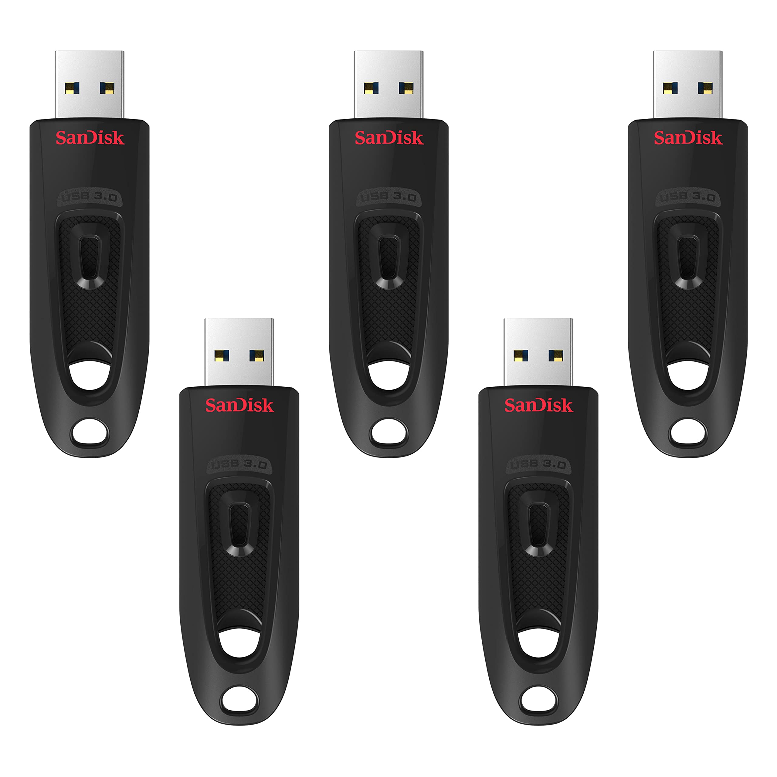 SanDisk 128GB 5-Pack Ultra USB 3.0 Flash Drive (5x128GB) - SDCZ48-128G-B5CT, Black