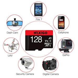 NexiGo 128GB Micro SD Card with Adapter, Ultra MicroSDXC UHS-I Memory Card, V10, A1, up to 100MB/s, Full HD, High-Speed Flash TF Card for Nintendo-Switch Smartphone Tablet PC Drone Camera