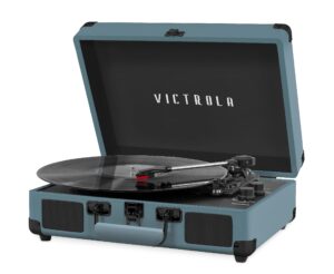 victrola vintage 3-speed bluetooth portable suitcase record player with built-in speakers | upgraded turntable audio sound|smoky blue, model number: vsc-550bt-smb