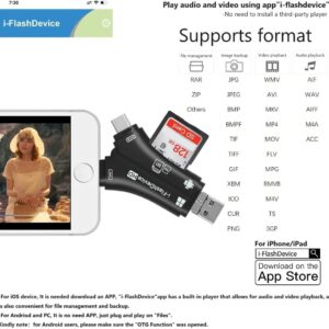 [MFi Certified] 4in1 SD Card Reader for iPhone That Reads Both SD TF Memory simultaneously,for Trail Camera/Hunting Game Camera Viewer Plays Video Photo on All Latest Apple iOS
