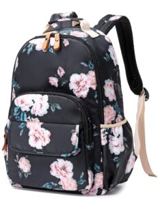 leaper floral school backpack girls bookbag daypack usb charging port black-2