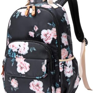 Leaper Floral School Backpack Girls Bookbag Daypack USB Charging Port Black-2