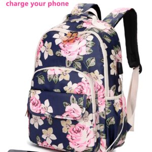 Leaper Floral School Backpack Girls Bookbag Daypack USB Charging Port Black-2