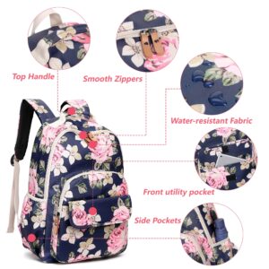 Leaper Floral School Backpack Girls Bookbag Daypack USB Charging Port Black-2