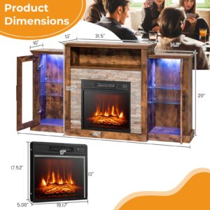 GOFLAME Fireplace TV Stand with LED Lights for TV up to 65”, Entertainment Center with 18” Electric Fireplace, Remote & APP Control, TV Console with Adjustable Glass Shelves (Brown)