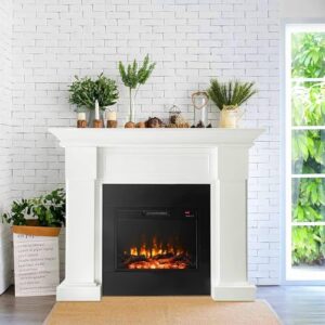 55 Inch Electric Fireplace with Mantel, Tall Fire Place Heater Freestanding with Remote Control Timer LED Flame for Living Room Bedroom, White