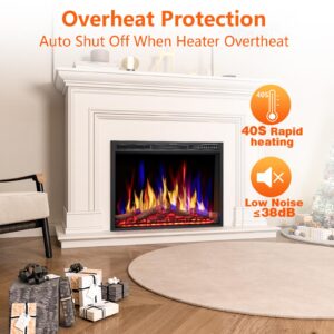 Joy Pebble 34 Inch Electric Fireplace Insert,750W/1500W Recessed Electric Fireplace Heater,Adjustable 5 Flame Color & 5 Burning logs Color,Electric Fireplace with Remote Control&Overheat Protection