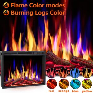 Joy Pebble 34 Inch Electric Fireplace Insert,750W/1500W Recessed Electric Fireplace Heater,Adjustable 5 Flame Color & 5 Burning logs Color,Electric Fireplace with Remote Control&Overheat Protection