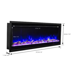 Kennedy II 42 Inch WiFi-Enabled Electric Fireplace, Wall Mount and Insert, Slim Modern Electric Fireplace Insert, Multicolor Realistic Flame, Touch Screen, Remote Control, Logs and Crystals, Black