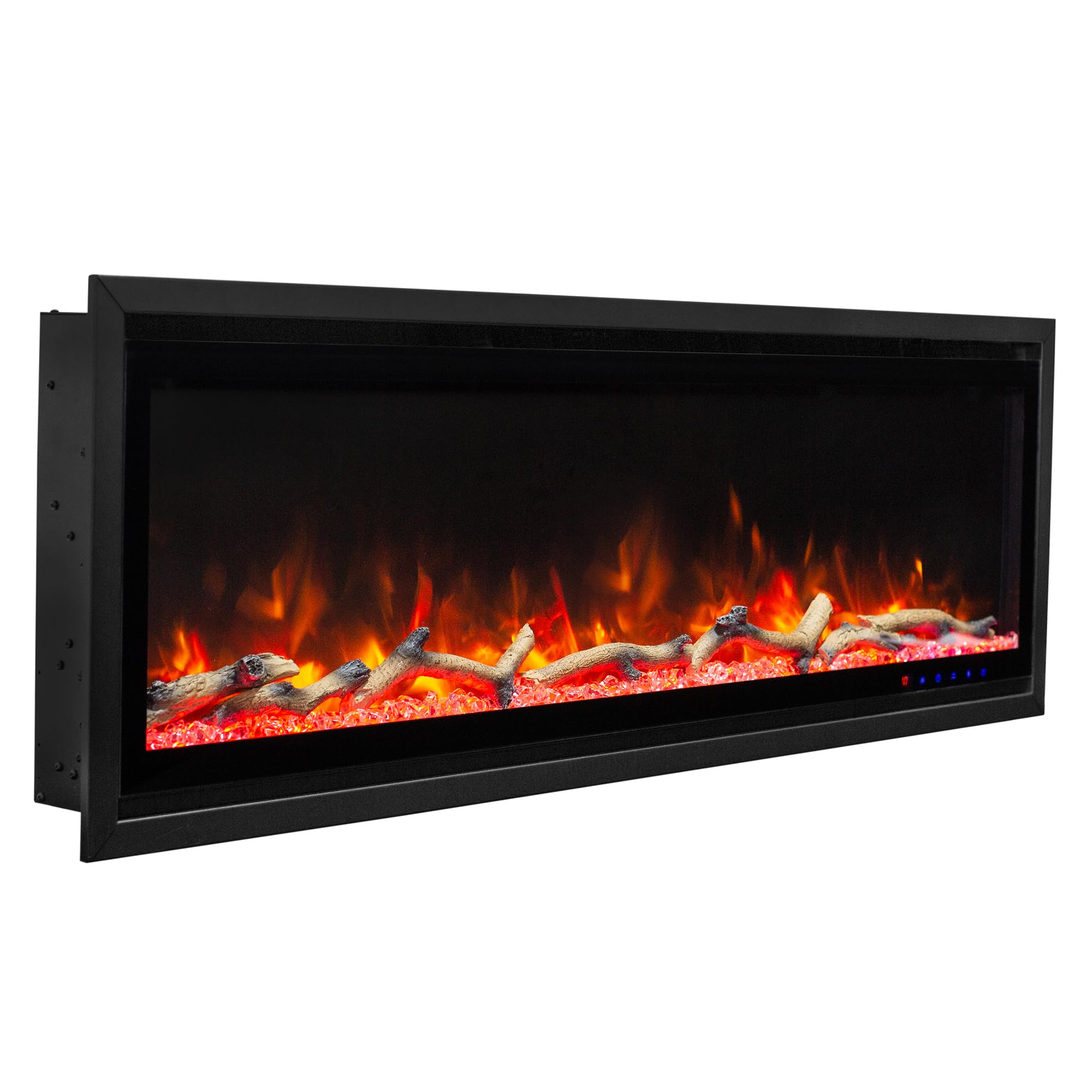 Kennedy II 42 Inch WiFi-Enabled Electric Fireplace, Wall Mount and Insert, Slim Modern Electric Fireplace Insert, Multicolor Realistic Flame, Touch Screen, Remote Control, Logs and Crystals, Black