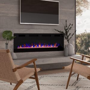 BOSSIN 72 inch Ultra-Thin Silence Linear Electric Fireplace, Recessed Wall Mounted Fireplace, Fit for 2 x 4 and 2 x 6 Stud, 12 Adjustable Flame Color & Speed,Touch Screen Remote Control with 8h Timer