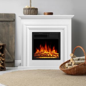 Havato Electric Fireplace Heater Wooden Surround Firebox?Remote Control, Adjustable LED Flame, 750W/1500W Free Standing Fireplace?White?