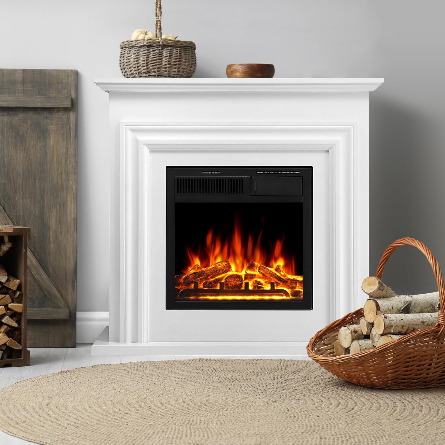 Havato Electric Fireplace Heater Wooden Surround Firebox?Remote Control, Adjustable LED Flame, 750W/1500W Free Standing Fireplace?White?