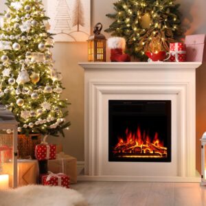 Havato Electric Fireplace Heater Wooden Surround Firebox?Remote Control, Adjustable LED Flame, 750W/1500W Free Standing Fireplace?White?