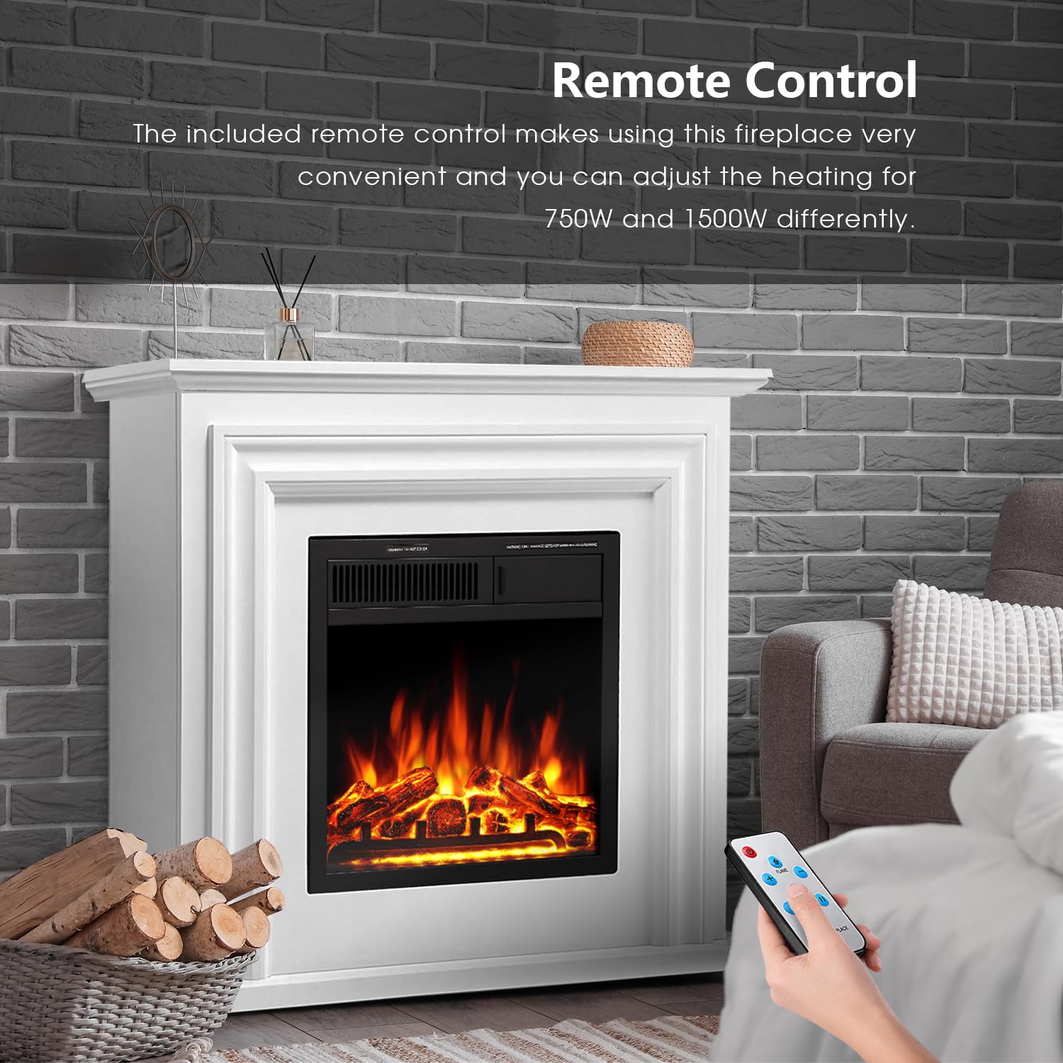 Havato Electric Fireplace Heater Wooden Surround Firebox?Remote Control, Adjustable LED Flame, 750W/1500W Free Standing Fireplace?White?