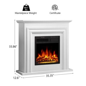 Havato Electric Fireplace Heater Wooden Surround Firebox?Remote Control, Adjustable LED Flame, 750W/1500W Free Standing Fireplace?White?