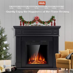 Cowsar 44" Electric Fireplace with Mantel Package Free-Standing Fireplace Heater, Wooden Surround Firebox with Log, Remote Control, 750-1500W, Black