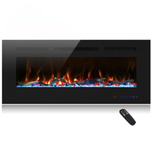 Cheerway 42 inch Electric Fireplace with Heater, Wall Mounted & Recessed Electric Fireplace Insert, Linear Wall Fireplace w/Thermostat, 13×13 Flame Color, Remote & Touch Control w/Timer, 750W/1500W