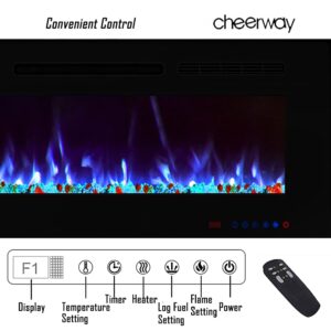 Cheerway 42 inch Electric Fireplace with Heater, Wall Mounted & Recessed Electric Fireplace Insert, Linear Wall Fireplace w/Thermostat, 13×13 Flame Color, Remote & Touch Control w/Timer, 750W/1500W