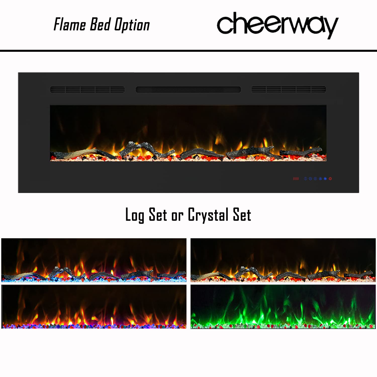 Cheerway 42 inch Electric Fireplace with Heater, Wall Mounted & Recessed Electric Fireplace Insert, Linear Wall Fireplace w/Thermostat, 13×13 Flame Color, Remote & Touch Control w/Timer, 750W/1500W