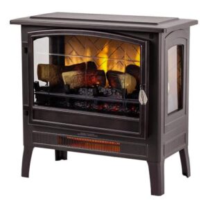 country living infrared freestanding electric fireplace stove heater in bronze | provides supplemental zone heat with remote, multiple flame colors, metal design with faux wooden logs