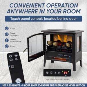 Country Living Infrared Freestanding Electric Fireplace Stove Heater in Bronze | Provides Supplemental Zone Heat with Remote, Multiple Flame Colors, Metal Design with Faux Wooden Logs