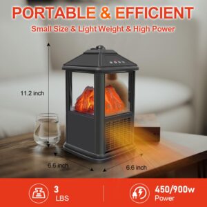 Portable Small Electric Fireplace Heater 3-Color Flame 900W Freestanding Space Heater Mini Electric Stove Heater with 4 Sided 59-90℉ Thermostat 12h-Timer Remote Control Overheat&Tip-Over Protection