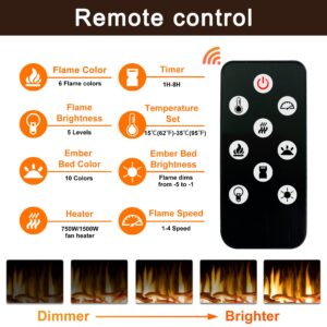 SUNNY FLAME 42" Electric Fireplace with Wi-Fi/Remote Control Wall Mounted and Recessed, Low Noise Fireplace with Timer, Touch Screen, Adjustable Flame Color and Speed, 750W/1500W, Log Set & Crystal