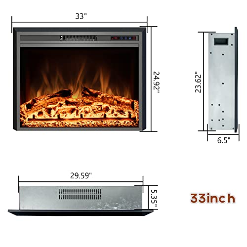 Kentsky Electric Fireplace, 33" Electric Fireplace Inserts, Recessed Fireplace Heater with Remote Control, Adjustable Flame Colors, Timer&Overheating Protection, 750/1500W