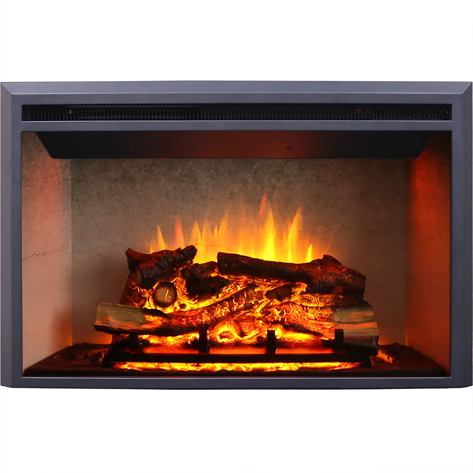 RICHFLAME 33 Inches, 21 Inches High, Edward Electric Fireplace Insert with Weathered Concrete Interior, Fire Crackling Sound, Remote Control, 750/1500W, Black