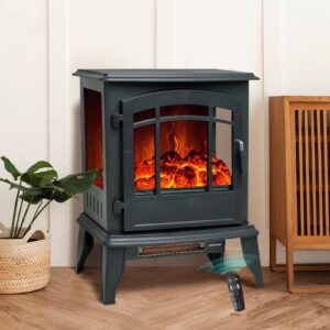 c-hopetree 23 inch tall portable electric wood stove fireplace with flame effect, freestanding indoor space heater with remote