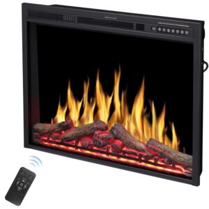 Havato 34 inch Electric Fireplace Inserts, Recessed Electric Stove Heater with Adjuatble Flame Colors, Log Colors, Flame Speed and Brightness, Remote Control & Time,750W/1500W