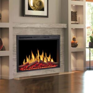 Havato 34 inch Electric Fireplace Inserts, Recessed Electric Stove Heater with Adjuatble Flame Colors, Log Colors, Flame Speed and Brightness, Remote Control & Time,750W/1500W