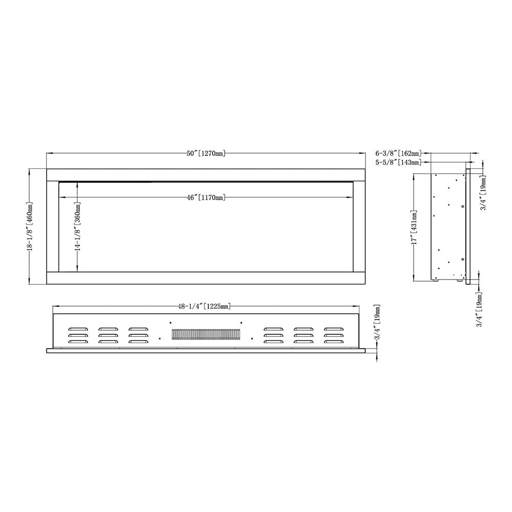 Modern Ember Highmark 50 Inch Smart Linear Electric Fireplace - Premium Flame with 10 Colors, Sleek Hidden Vent Design, Install Recessed in-Wall or Wall-Mount, WiFi and Voice-Enabled