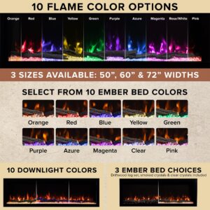 Modern Ember Highmark 50 Inch Smart Linear Electric Fireplace - Premium Flame with 10 Colors, Sleek Hidden Vent Design, Install Recessed in-Wall or Wall-Mount, WiFi and Voice-Enabled