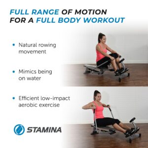 Stamina BodyTrac Glider 1050 Hydraulic Rowing Machine with Smart Workout App - Rower Workout Machine with Cylinder Resistance - Up to 250 lbs Weight Capacity