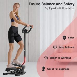 Sportsroyals Stair Stepper for Exercises-Twist Stepper with Handlebar and Resistance Bands for 330lbs Weight Capacity