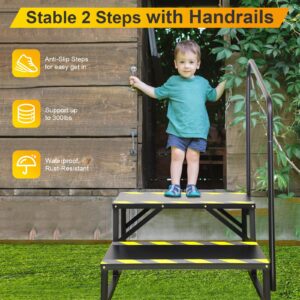 TOCRETOARE RV Steps with Handrail, Hot Tub 2 Steps with Handrail, Portable Stairs Steps for 5th Wheel RV, Mobile Home Stairs Outdoor RV Step Ladder for Camper and Porch with Non Slip Assist Handrail