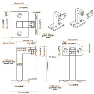 RealPlus Swivel Handrail Brackets Heavy Duty Adjustable Square Hand Rail Brackets for Staircase Stair, Pack of 5