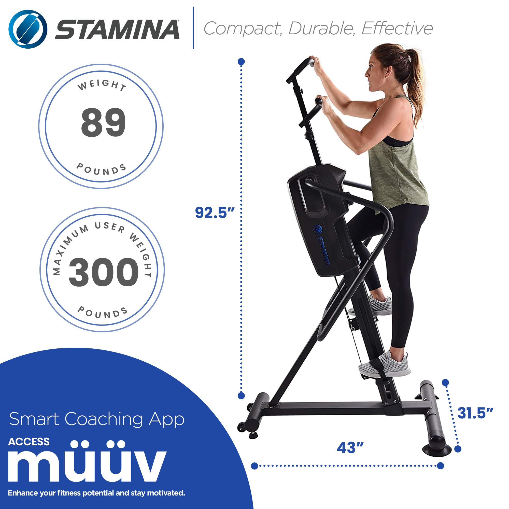 Stamina Cardio Climber - Fitness Cardio with Smart Workout App - Cardio Climber Stepping Machine for Home Workout - Up to 300 lbs Weight Capacity