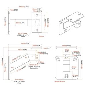 RealPlus Swivel Handrail Brackets Heavy Duty Steel Hand Rail Brackets for Staircase Stair Railing, Pack of 4 (Black)