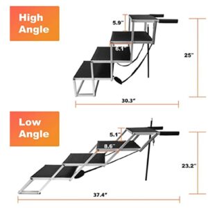 Extra Wide Foldable Dog Car Stairs for Large Dogs, Portable Aluminum Pet Ramp with Non-Slip Surface, Lightweight Dog Ladder Ramp for Cars, High Beds, SUV, Trucks, 4 Steps, Supports up to150 lbs