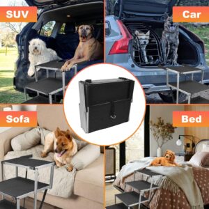 Extra Wide Foldable Dog Car Stairs for Large Dogs, Portable Aluminum Pet Ramp with Non-Slip Surface, Lightweight Dog Ladder Ramp for Cars, High Beds, SUV, Trucks, 4 Steps, Supports up to150 lbs