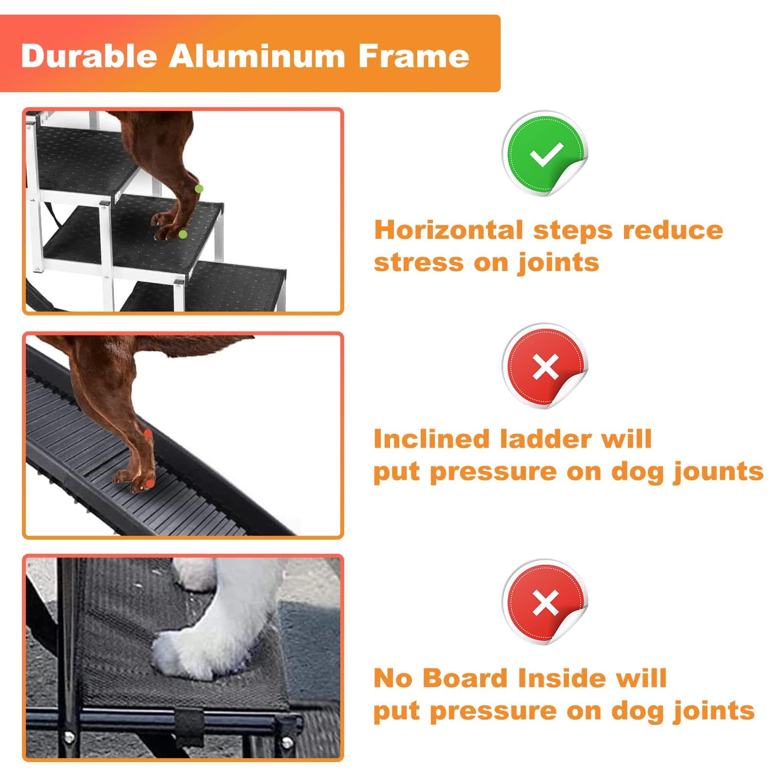 Extra Wide Foldable Dog Car Stairs for Large Dogs, Portable Aluminum Pet Ramp with Non-Slip Surface, Lightweight Dog Ladder Ramp for Cars, High Beds, SUV, Trucks, 4 Steps, Supports up to150 lbs