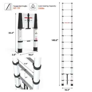 LUISLADDERS Telescoping Ladder, 12.5ft Aluminum Lightweight Extension Folding Telescopic Ladder Button Retraction Slow Down Design EN131 330lbs Max Capacity, Multi Purpose RV Ladder for Outdoor Work