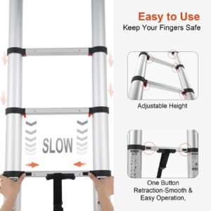 LUISLADDERS Telescoping Ladder, 12.5ft Aluminum Lightweight Extension Folding Telescopic Ladder Button Retraction Slow Down Design EN131 330lbs Max Capacity, Multi Purpose RV Ladder for Outdoor Work