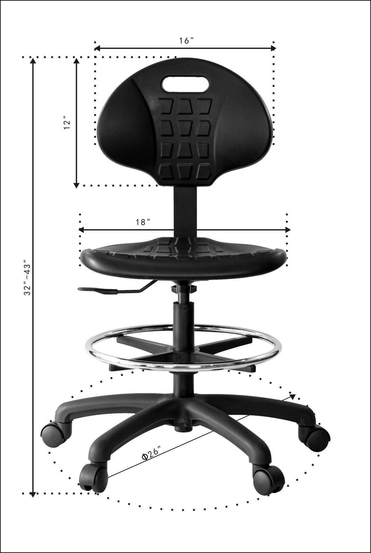 Chair Master Medium Bench Height Chair/Stool-Easy to Clean! Deluxe Ergonomic Polyurethane Chair. 8" of Height Adjustment (19"-27" Seat Ht). 450 lb Capacity. for Automotive, Lab, Cleanroom, Home (2)