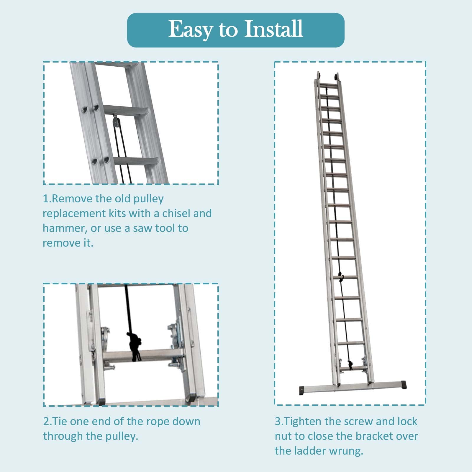 Extension Ladder Rope & Pulley Kit Compatible with Werner Aluminum Extension Ladder & Fiberglass Extension Ladders Replacement for Werner 31-12 Pulley Kit and AC30-2 Extension Ladder Rope